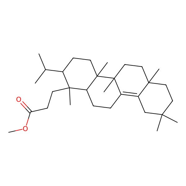 2D Structure of methyl 3-[(1S,2S,4aR,4bS,6aR,12aR)-1,4a,4b,6a,9,9-hexamethyl-2-propan-2-yl-3,4,5,6,7,8,10,11,12,12a-decahydro-2H-chrysen-1-yl]propanoate