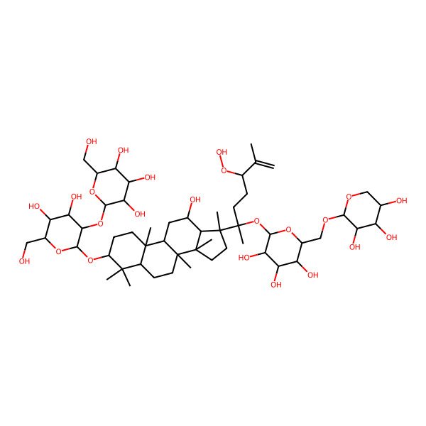 2D Structure of (2S,3R,4S,5S,6R)-2-[(2R,3R,4S,5S,6R)-2-[[(3S,5R,8R,9R,10R,12R,13S,14R,17S)-17-[(2S,5S)-5-hydroperoxy-6-methyl-2-[(2S,3R,4S,5S,6R)-3,4,5-trihydroxy-6-[[(2S,3R,4S,5R)-3,4,5-trihydroxyoxan-2-yl]oxymethyl]oxan-2-yl]oxyhept-6-en-2-yl]-12-hydroxy-4,4,8,10,14,17-hexamethyl-1,2,3,5,6,7,9,11,12,13,15,16-dodecahydrocyclopenta[a]phenanthren-3-yl]oxy]-4,5-dihydroxy-6-(hydroxymethyl)oxan-3-yl]oxy-6-(hydroxymethyl)oxane-3,4,5-triol
