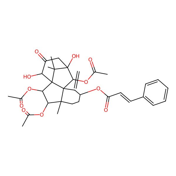 2D Structure of (2,3,10-Triacetyloxy-11,14-dihydroxy-4,15,15-trimethyl-8-methylidene-13-oxo-7-tetracyclo[9.3.1.01,9.04,9]pentadecanyl) 3-phenylprop-2-enoate