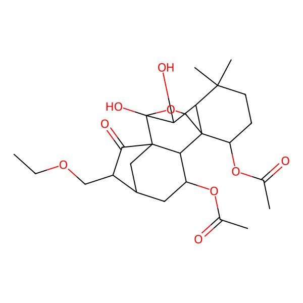 2D Structure of [(1R,2S,3R,5S,6R,8S,9S,10S,11R,15S)-3-acetyloxy-6-(ethoxymethyl)-9,10-dihydroxy-12,12-dimethyl-7-oxo-17-oxapentacyclo[7.6.2.15,8.01,11.02,8]octadecan-15-yl] acetate