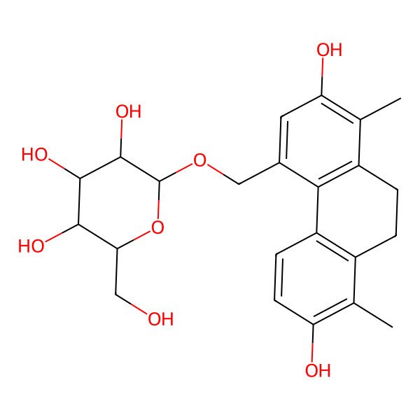 2D Structure of (2R,3R,4S,5S,6R)-2-[(2,7-dihydroxy-1,8-dimethyl-9,10-dihydrophenanthren-4-yl)methoxy]-6-(hydroxymethyl)oxane-3,4,5-triol
