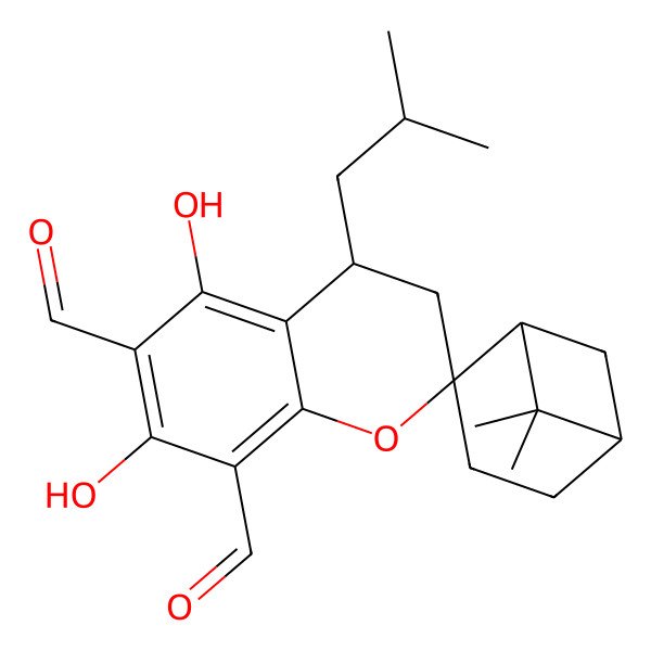 2D Structure of 5,7-Dihydroxy-6',6'-dimethyl-4-(2-methylpropyl)spiro[3,4-dihydrochromene-2,2'-bicyclo[3.1.1]heptane]-6,8-dicarbaldehyde