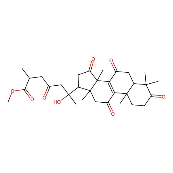2D Structure of methyl 6-hydroxy-2-methyl-4-oxo-6-(4,4,10,13,14-pentamethyl-3,7,11,15-tetraoxo-2,5,6,12,16,17-hexahydro-1H-cyclopenta[a]phenanthren-17-yl)heptanoate
