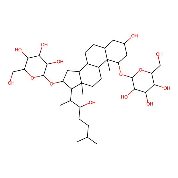 2D Structure of (2R,3R,4S,5S,6R)-2-[[(1R,3R,5S,8S,9S,10S,13S,14S,16S,17R)-3-hydroxy-17-[(2S,3S)-3-hydroxy-6-methylheptan-2-yl]-10,13-dimethyl-1-[(2R,3R,4S,5S,6R)-3,4,5-trihydroxy-6-(hydroxymethyl)oxan-2-yl]oxy-2,3,4,5,6,7,8,9,11,12,14,15,16,17-tetradecahydro-1H-cyclopenta[a]phenanthren-16-yl]oxy]-6-(hydroxymethyl)oxane-3,4,5-triol