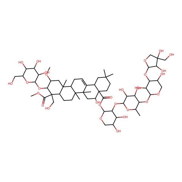 2D Structure of 8a-O-[(2S,3R,4S,5S)-3-[(2S,3R,4S,5R,6S)-5-[(2S,3R,4S,5R)-4-[(2S,3R,4R)-3,4-dihydroxy-4-(hydroxymethyl)oxolan-2-yl]oxy-3,5-dihydroxyoxan-2-yl]oxy-3,4-dihydroxy-6-methyloxan-2-yl]oxy-4,5-dihydroxyoxan-2-yl] 4-O-methyl (2S,3R,4S,4aR,6aR,6bS,8R,8aR,12aS,14aR,14bR)-8-hydroxy-4-(hydroxymethyl)-2-methoxy-6a,6b,11,11,14b-pentamethyl-3-[(2R,3R,4S,5S,6R)-3,4,5-trihydroxy-6-(hydroxymethyl)oxan-2-yl]oxy-1,2,3,4a,5,6,7,8,9,10,12,12a,14,14a-tetradecahydropicene-4,8a-dicarboxylate