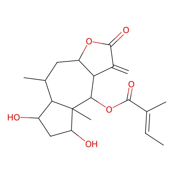 2D Structure of [(3aR,5R,5aS,6S,8R,8aS,9S,9aR)-6,8-dihydroxy-5,8a-dimethyl-1-methylidene-2-oxo-4,5,5a,6,7,8,9,9a-octahydro-3aH-azuleno[6,5-b]furan-9-yl] (Z)-2-methylbut-2-enoate