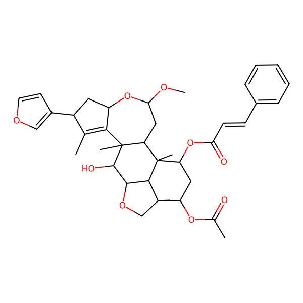 2D Structure of [17-Acetyloxy-8-(furan-3-yl)-12-hydroxy-4-methoxy-1,9,11,16-tetramethyl-5,14-dioxapentacyclo[11.6.1.02,11.06,10.016,20]icos-9-en-19-yl] 3-phenylprop-2-enoate