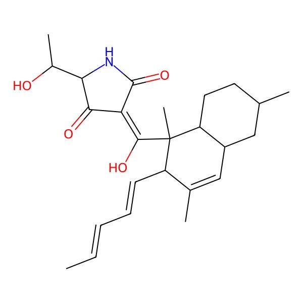 2D Structure of (3E,5R)-3-[[(1R,2R,4aR,6R,8aR)-1,3,6-trimethyl-2-[(1E,3E)-penta-1,3-dienyl]-4a,5,6,7,8,8a-hexahydro-2H-naphthalen-1-yl]-hydroxymethylidene]-5-[(1R)-1-hydroxyethyl]pyrrolidine-2,4-dione
