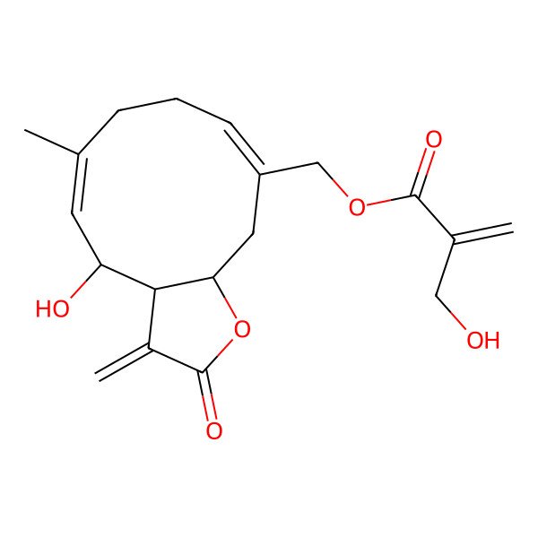2D Structure of [(3aS,4R,5E,9Z,11aS)-4-hydroxy-6-methyl-3-methylidene-2-oxo-3a,4,7,8,11,11a-hexahydrocyclodeca[b]furan-10-yl]methyl 2-(hydroxymethyl)prop-2-enoate