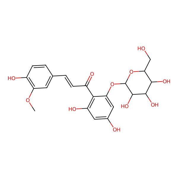 2D Structure of (E)-1-[2,4-dihydroxy-6-[(2S,3R,4S,5S,6S)-3,4,5-trihydroxy-6-(hydroxymethyl)oxan-2-yl]oxyphenyl]-3-(4-hydroxy-3-methoxyphenyl)prop-2-en-1-one
