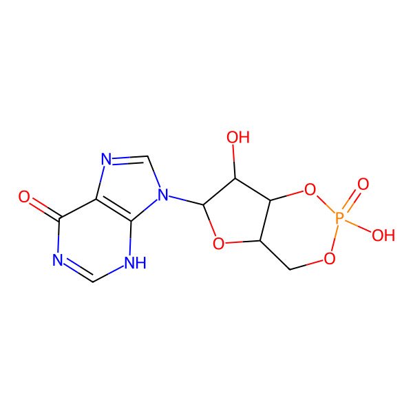 2D Structure of 9-[(4aR,6R,7R,7aS)-2,7-dihydroxy-2-oxo-4a,6,7,7a-tetrahydro-4H-furo[3,2-d][1,3,2]dioxaphosphinin-6-yl]-3H-purin-6-one