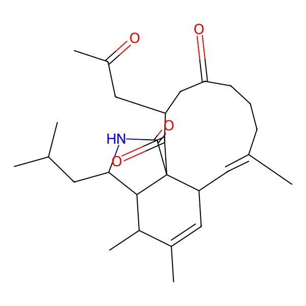 2D Structure of 9,13,14-Trimethyl-16-(2-methylpropyl)-3-(2-oxopropyl)-17-azatricyclo[9.7.0.01,15]octadeca-9,12-diene-2,5,18-trione