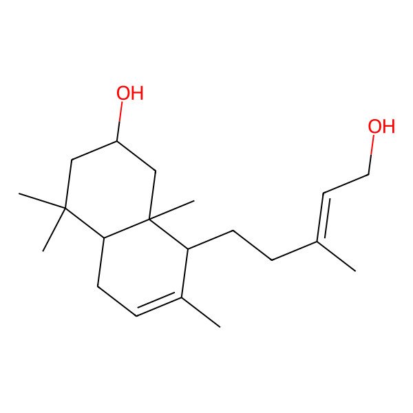 2D Structure of (2R,4aS,8R,8aR)-8-[(E)-5-hydroxy-3-methylpent-3-enyl]-4,4,7,8a-tetramethyl-1,2,3,4a,5,8-hexahydronaphthalen-2-ol