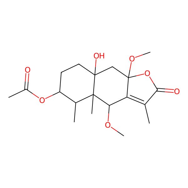 2D Structure of (8a-Hydroxy-4,9a-dimethoxy-3,4a,5-trimethyl-2-oxo-4,5,6,7,8,9-hexahydrobenzo[f][1]benzofuran-6-yl) acetate