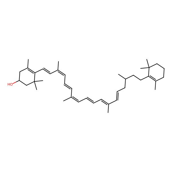 2D Structure of (1R)-3,5,5-trimethyl-4-[(1E,3E,5E,7E,9E,11E,13E,16R)-3,7,12,16-tetramethyl-18-(2,6,6-trimethylcyclohexen-1-yl)octadeca-1,3,5,7,9,11,13-heptaenyl]cyclohex-3-en-1-ol