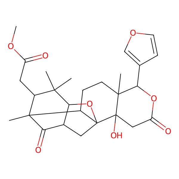 2D Structure of 4H-10,12a-Epoxy-7,11-methano-2H-cycloocta[3,4]benzo[1,2-c]pyran-8-acetic acid, 4-(3-furanyl)dodecahydro-12b-hydroxy-4a,7,9,9-tetramethyl-2,14-dioxo-, methyl ester