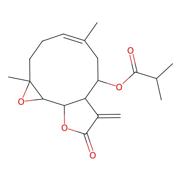 2D Structure of [(1R,2R,4S,7E,10S,11R)-4,8-dimethyl-12-methylidene-13-oxo-3,14-dioxatricyclo[9.3.0.02,4]tetradec-7-en-10-yl] 2-methylpropanoate