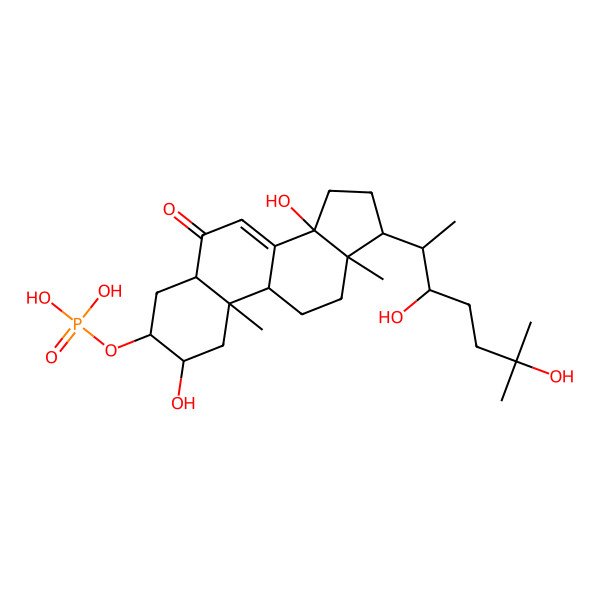 2D Structure of [(2S,3R,5R,9R,10R,13R,14S,17R)-17-[(2S,3R)-3,6-dihydroxy-6-methylheptan-2-yl]-2,14-dihydroxy-10,13-dimethyl-6-oxo-2,3,4,5,9,11,12,15,16,17-decahydro-1H-cyclopenta[a]phenanthren-3-yl] dihydrogen phosphate
