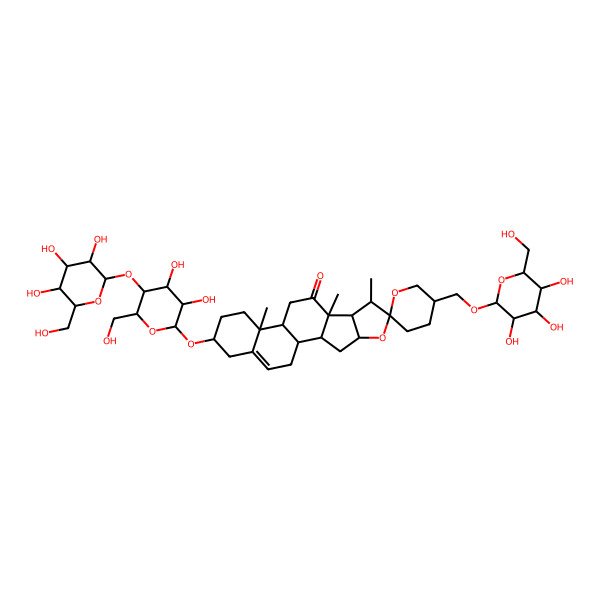 2D Structure of (1R,2S,4S,5'S,6R,7S,8R,9S,12S,13R,16S)-16-[(2R,3R,4S,5R,6R)-3,4-dihydroxy-6-(hydroxymethyl)-5-[(2S,3R,4S,5S,6R)-3,4,5-trihydroxy-6-(hydroxymethyl)oxan-2-yl]oxyoxan-2-yl]oxy-7,9,13-trimethyl-5'-[[(2S,3R,4S,5S,6R)-3,4,5-trihydroxy-6-(hydroxymethyl)oxan-2-yl]oxymethyl]spiro[5-oxapentacyclo[10.8.0.02,9.04,8.013,18]icos-18-ene-6,2'-oxane]-10-one