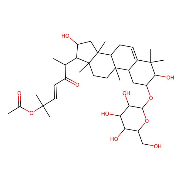 2D Structure of [(E,6S)-6-[(2S,3R,8R,9R,10S,13R,14S,16R,17R)-3,16-dihydroxy-4,4,9,13,14-pentamethyl-2-[(2R,3R,4S,5S,6R)-3,4,5-trihydroxy-6-(hydroxymethyl)oxan-2-yl]oxy-2,3,7,8,10,11,12,15,16,17-decahydro-1H-cyclopenta[a]phenanthren-17-yl]-2-methyl-5-oxohept-3-en-2-yl] acetate
