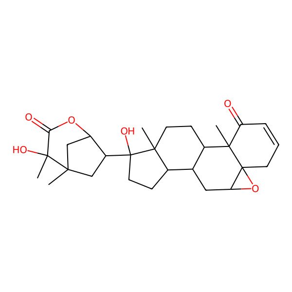 2D Structure of 9-Hydroxy-9-(4-hydroxy-4,5-dimethyl-3-oxo-2-oxabicyclo[3.2.1]oct-7-yl)-9a,11b-dimethyl-5a,6,6a,6b,7,8,9,9a,10,11,11a,11b-dodecahydrocyclopenta[1,2]phenanthro[8a,9-b]oxiren-1(4H)-one