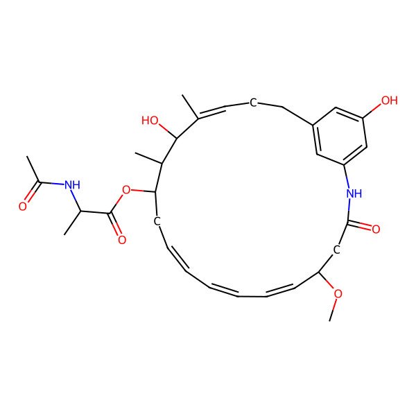 2D Structure of (15,22-Dihydroxy-5-methoxy-14,16-dimethyl-3-oxo-2-azabicyclo[18.3.1]tetracosa-1(23),6,8,10,16,20(24),21-heptaen-13-yl) 2-acetamidopropanoate