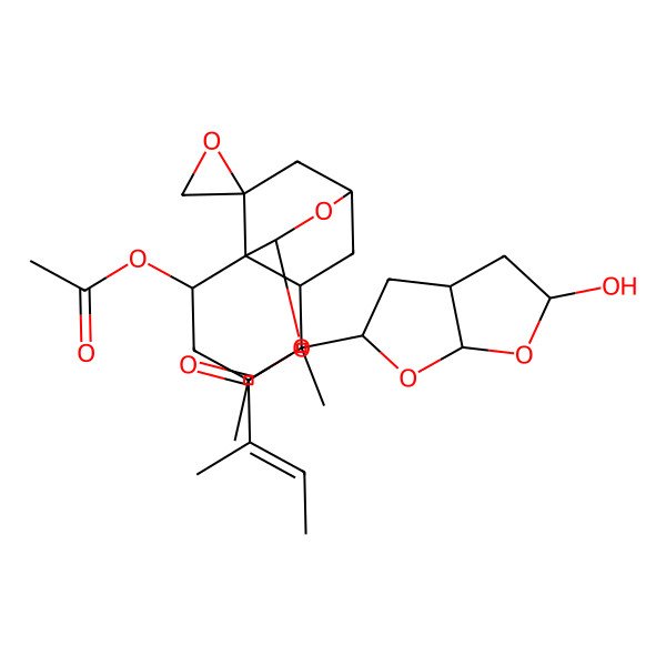 2D Structure of [(1R,2S,4R,5S,6R,8R,10S,11R)-5-[(2R,3aS,5S,6aR)-5-hydroxy-2,3,3a,4,5,6a-hexahydrofuro[2,3-b]furan-2-yl]-2-acetyloxy-4,5-dimethylspiro[9-oxatricyclo[6.2.2.01,6]dodecane-11,2'-oxirane]-10-yl] (E)-2-methylbut-2-enoate