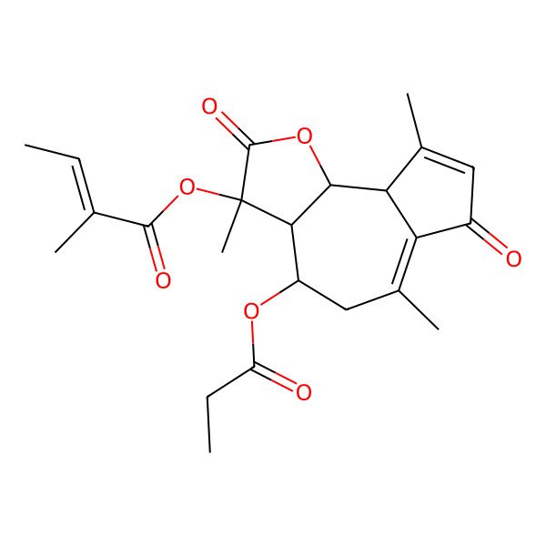 2D Structure of [(3S,3aR,4S,9aR,9bS)-3,6,9-trimethyl-2,7-dioxo-4-propanoyloxy-4,5,9a,9b-tetrahydro-3aH-azuleno[4,5-b]furan-3-yl] (Z)-2-methylbut-2-enoate
