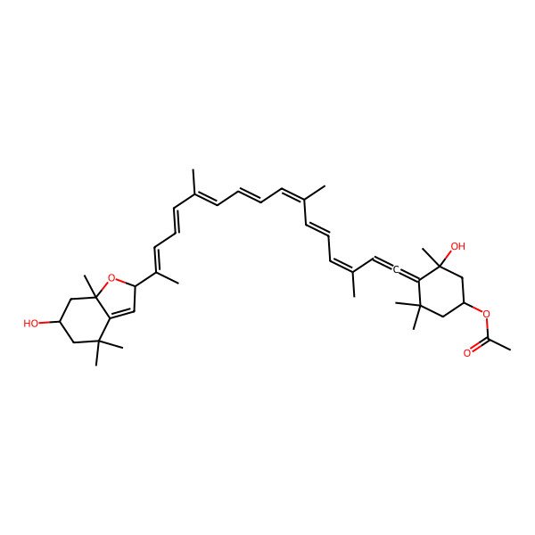 2D Structure of [(1S,3R)-4-[(3E,5E,7E,9E,11E,13E,15E)-16-[(2S,6S,7aR)-6-hydroxy-4,4,7a-trimethyl-2,5,6,7-tetrahydro-1-benzofuran-2-yl]-3,7,12-trimethylheptadeca-1,3,5,7,9,11,13,15-octaenylidene]-3-hydroxy-3,5,5-trimethylcyclohexyl] acetate