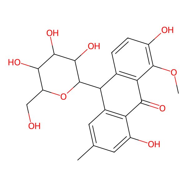 2D Structure of (10S)-2,8-dihydroxy-1-methoxy-6-methyl-10-[(2S,3R,4R,5S,6R)-3,4,5-trihydroxy-6-(hydroxymethyl)oxan-2-yl]-10H-anthracen-9-one