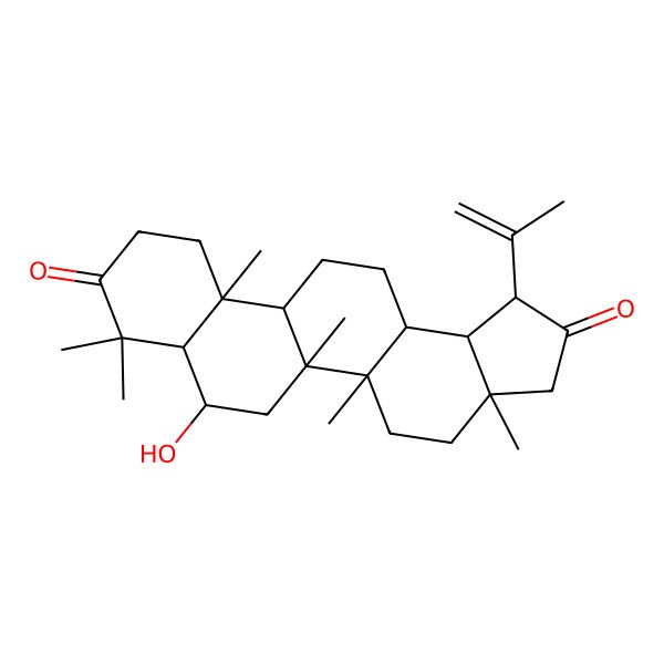 2D Structure of 7-Hydroxy-3a,5a,5b,8,8,11a-hexamethyl-1-prop-1-en-2-yl-1,3,4,5,6,7,7a,10,11,11b,12,13,13a,13b-tetradecahydrocyclopenta[a]chrysene-2,9-dione