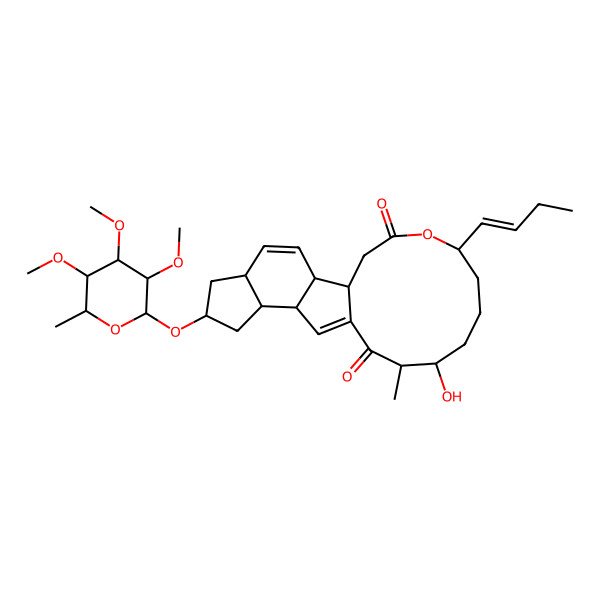 2D Structure of (1S,2R,5S,7R,9R,10S,14R,15S,19R)-19-[(E)-but-1-enyl]-15-hydroxy-14-methyl-7-[(2R,3R,4R,5S,6S)-3,4,5-trimethoxy-6-methyloxan-2-yl]oxy-20-oxatetracyclo[10.10.0.02,10.05,9]docosa-3,11-diene-13,21-dione