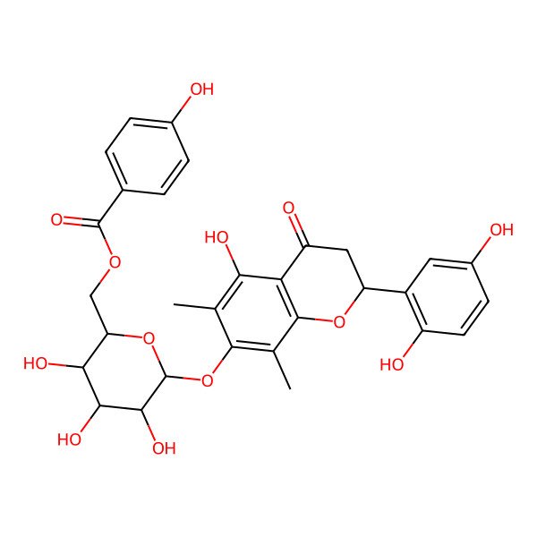 2D Structure of [6-[[2-(2,5-Dihydroxyphenyl)-5-hydroxy-6,8-dimethyl-4-oxo-2,3-dihydrochromen-7-yl]oxy]-3,4,5-trihydroxyoxan-2-yl]methyl 4-hydroxybenzoate