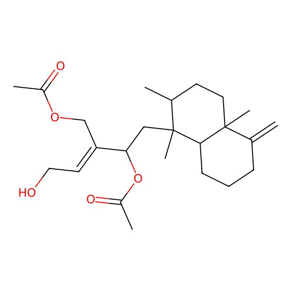 2D Structure of [(E)-2-[(1R)-2-[(1S,2R,4aR,8aR)-1,2,4a-trimethyl-5-methylidene-3,4,6,7,8,8a-hexahydro-2H-naphthalen-1-yl]-1-acetyloxyethyl]-4-hydroxybut-2-enyl] acetate