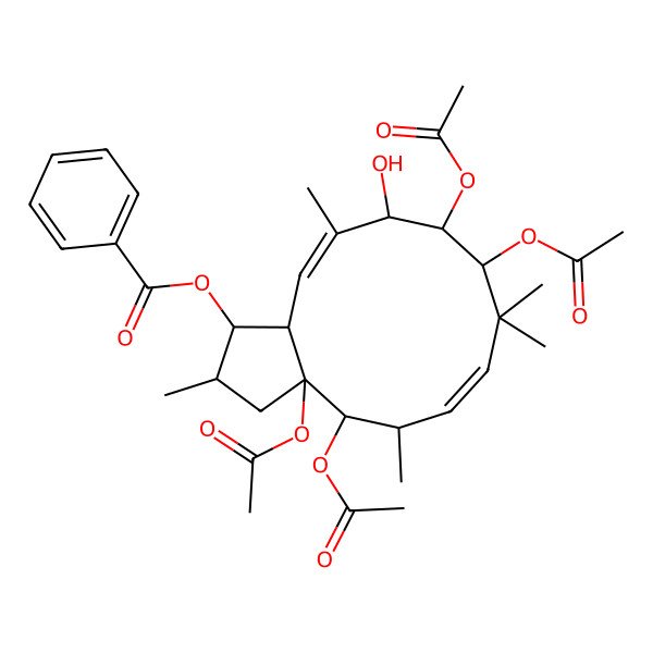 2D Structure of (3a,4,9,10-tetraacetyloxy-11-hydroxy-2,5,8,8,12-pentamethyl-2,3,4,5,9,10,11,13a-octahydro-1H-cyclopenta[12]annulen-1-yl) benzoate