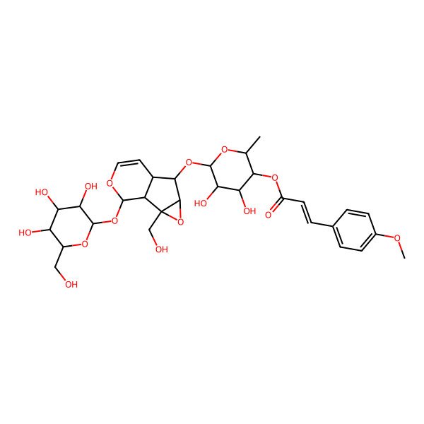 2D Structure of [4,5-Dihydroxy-6-[[2-(hydroxymethyl)-10-[3,4,5-trihydroxy-6-(hydroxymethyl)oxan-2-yl]oxy-3,9-dioxatricyclo[4.4.0.02,4]dec-7-en-5-yl]oxy]-2-methyloxan-3-yl] 3-(4-methoxyphenyl)prop-2-enoate