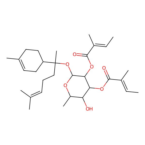2D Structure of [3-Hydroxy-2-methyl-5-(2-methylbut-2-enoyloxy)-6-[6-methyl-2-(4-methylcyclohex-3-en-1-yl)hept-5-en-2-yl]oxyoxan-4-yl] 2-methylbut-2-enoate