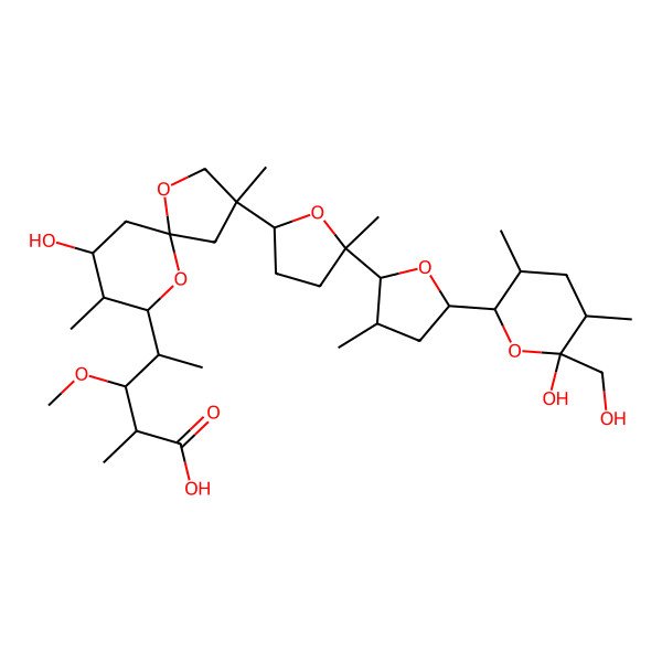 2D Structure of 4-(9-Hydroxy-3-{5'-[6-hydroxy-6-(hydroxymethyl)-3,5-dimethyloxan-2-yl]-2,3'-dimethyl[2,2'-bioxolan]-5-yl}-3,8-dimethyl-1,6-dioxaspiro[4.5]decan-7-yl)-3-methoxy-2-methylpentanoic acid