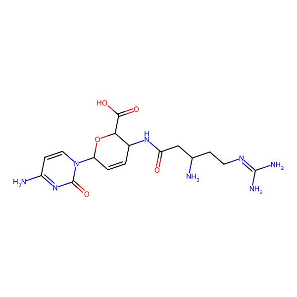 2D Structure of 3-[[3-amino-5-(diaminomethylideneamino)pentanoyl]amino]-6-(4-amino-2-oxopyrimidin-1-yl)-3,6-dihydro-2H-pyran-2-carboxylic acid