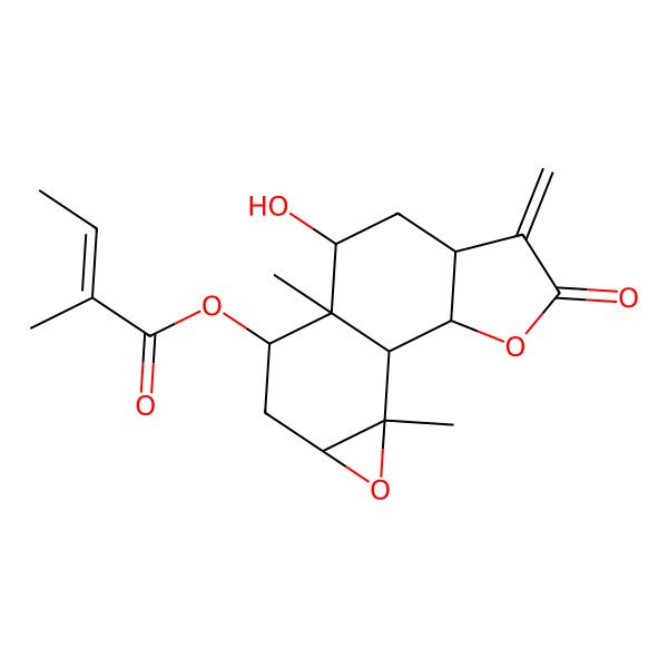 2D Structure of [(1S,2S,6S,8R,9S,10S,12S,14R)-8-hydroxy-9,14-dimethyl-5-methylidene-4-oxo-3,13-dioxatetracyclo[7.5.0.02,6.012,14]tetradecan-10-yl] (Z)-2-methylbut-2-enoate