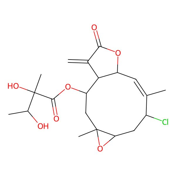 2D Structure of [(1R,2R,4S,6R,8S,9Z,11S)-8-chloro-4,9-dimethyl-14-methylidene-13-oxo-5,12-dioxatricyclo[9.3.0.04,6]tetradec-9-en-2-yl] (2S,3S)-2,3-dihydroxy-2-methylbutanoate