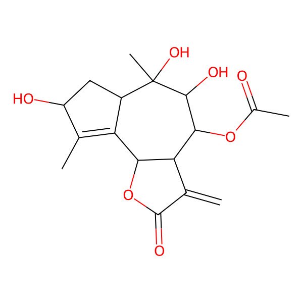 2D Structure of (5,6,8-trihydroxy-6,9-dimethyl-3-methylidene-2-oxo-4,5,6a,7,8,9b-hexahydro-3aH-azuleno[4,5-b]furan-4-yl) acetate