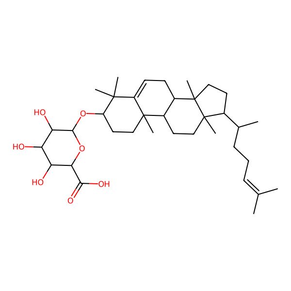 2D Structure of (2S,3S,4S,5R,6R)-3,4,5-trihydroxy-6-[[(3S,8R,9S,10R,13R,14S,17R)-4,4,10,13,14-pentamethyl-17-[(2R)-6-methylhept-5-en-2-yl]-2,3,7,8,9,11,12,15,16,17-decahydro-1H-cyclopenta[a]phenanthren-3-yl]oxy]oxane-2-carboxylic acid