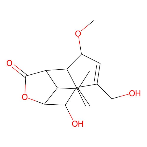 2D Structure of (1S,3S,6R,7S,8S,11S)-7-hydroxy-5-(hydroxymethyl)-3-methoxy-6-methyl-11-propan-2-yl-9-oxatricyclo[6.2.1.02,6]undec-4-en-10-one