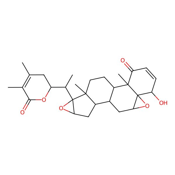 2D Structure of 16-[1-(4,5-Dimethyl-6-oxo-2,3-dihydropyran-2-yl)ethyl]-6-hydroxy-2,17-dimethyl-8,15-dioxahexacyclo[9.8.0.02,7.07,9.012,17.014,16]nonadec-4-en-3-one