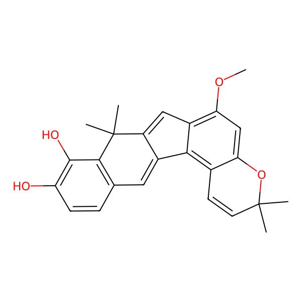 2D Structure of 10-Methoxy-6,6,14,14-tetramethyl-7-oxapentacyclo[11.8.0.02,11.03,8.015,20]henicosa-1(21),2,4,8,10,12,15(20),16,18-nonaene-16,17-diol
