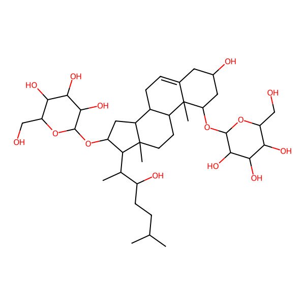 2D Structure of 2-[[3-hydroxy-17-(3-hydroxy-6-methylheptan-2-yl)-10,13-dimethyl-1-[3,4,5-trihydroxy-6-(hydroxymethyl)oxan-2-yl]oxy-2,3,4,7,8,9,11,12,14,15,16,17-dodecahydro-1H-cyclopenta[a]phenanthren-16-yl]oxy]-6-(hydroxymethyl)oxane-3,4,5-triol