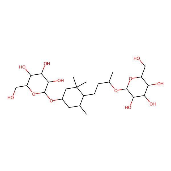2D Structure of 2-(Hydroxymethyl)-6-[3,3,5-trimethyl-4-[3-[3,4,5-trihydroxy-6-(hydroxymethyl)oxan-2-yl]oxybutyl]cyclohexyl]oxyoxane-3,4,5-triol