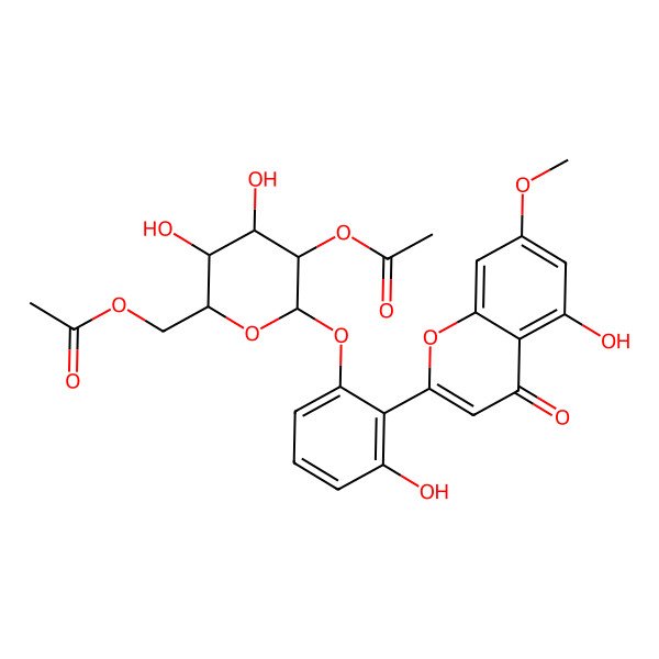 2D Structure of [5-Acetyloxy-3,4-dihydroxy-6-[3-hydroxy-2-(5-hydroxy-7-methoxy-4-oxochromen-2-yl)phenoxy]oxan-2-yl]methyl acetate