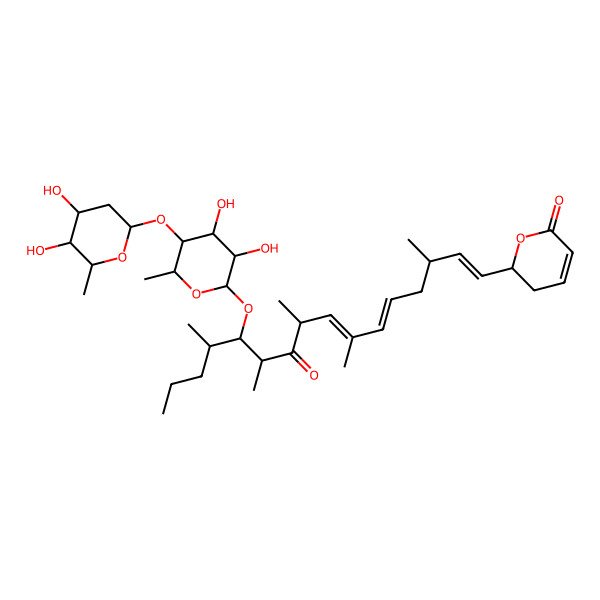 2D Structure of (2R)-2-[(1E,3R,5E,7E,9S,11R,12S,13S)-12-[(2R,3S,4R,5S,6R)-5-[(2R,4S,5S,6S)-4,5-dihydroxy-6-methyloxan-2-yl]oxy-3,4-dihydroxy-6-methyloxan-2-yl]oxy-3,7,9,11,13-pentamethyl-10-oxohexadeca-1,5,7-trienyl]-2,3-dihydropyran-6-one